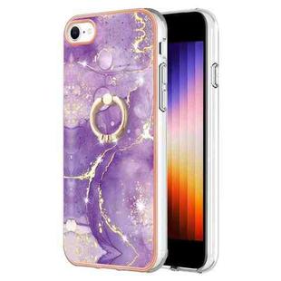 For iPhone SE 2022 / SE 2020 / 8 / 7 Electroplating Marble Pattern TPU Phone Case with Ring(Purple 002)