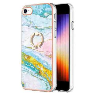 For iPhone SE 2022 / SE 2020 / 8 / 7 Electroplating Marble Pattern TPU Phone Case with Ring(Green 004)