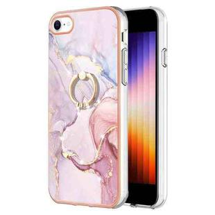 For iPhone SE 2022 / SE 2020 / 8 / 7 Electroplating Marble Pattern TPU Phone Case with Ring(Rose Gold 005)