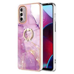 For Motorola Moto G Stylus 2022 Electroplating Marble Pattern TPU Phone Case with Ring(Purple 001)