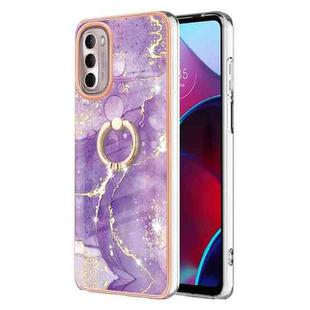 For Motorola Moto G Stylus 2022 Electroplating Marble Pattern TPU Phone Case with Ring(Purple 002)