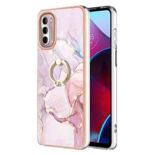 For Motorola Moto G Stylus 2022 Electroplating Marble Pattern TPU Phone Case with Ring(Rose Gold 005)