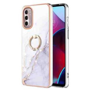 For Motorola Moto G Stylus 2022 Electroplating Marble Pattern TPU Phone Case with Ring(White 006)