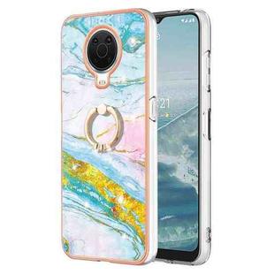 For Nokia G20 / G10 Electroplating Marble Pattern TPU Phone Case with Ring(Green 004)