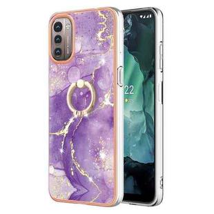 For Nokia G21 / G11 Electroplating Marble Pattern TPU Phone Case with Ring(Purple 002)