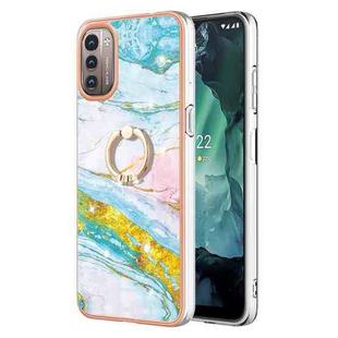 For Nokia G21 / G11 Electroplating Marble Pattern TPU Phone Case with Ring(Green 004)