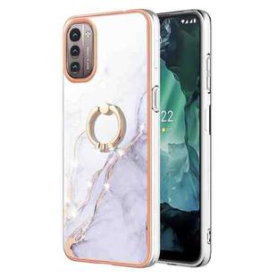 For Nokia G21 / G11 Electroplating Marble Pattern TPU Phone Case with Ring(White 006)