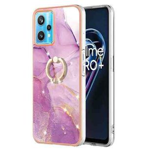 For OPPO Realme 9 Pro+ 5G Electroplating Marble Pattern TPU Phone Case with Ring(Purple 001)