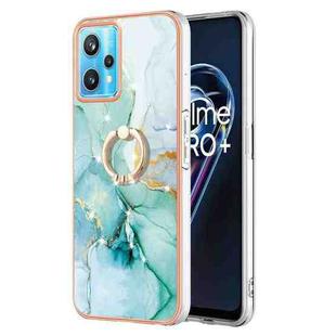 For OPPO Realme 9 Pro+ 5G Electroplating Marble Pattern TPU Phone Case with Ring(Green 003)