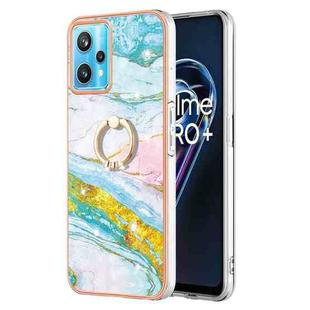 For OPPO Realme 9 Pro+ 5G Electroplating Marble Pattern TPU Phone Case with Ring(Green 004)