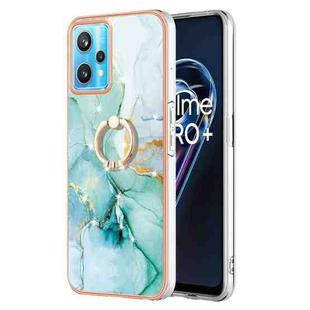 For OPPO Realme 9 Pro 5G Electroplating Marble Pattern TPU Phone Case with Ring(Green 003)