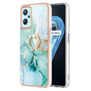 For OPPO Realme 9i / A36 / A96 4G Electroplating Marble Pattern TPU Phone Case with Ring(Green 003)