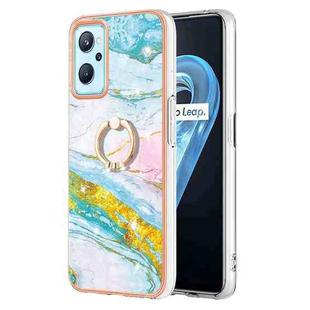 For OPPO Realme 9i / A36 / A96 4G Electroplating Marble Pattern TPU Phone Case with Ring(Green 004)