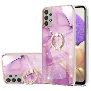 For Samsung Galaxy A13 4G Electroplating Marble Pattern TPU Phone Case with Ring(Purple 001)