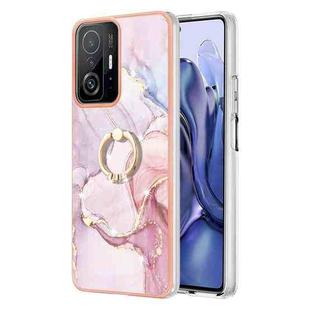 For Xiaomi 11T / 11T Pro Electroplating Marble Pattern TPU Phone Case with Ring(Rose Gold 005)