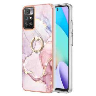For Xiaomi Redmi 10 Electroplating Marble Pattern TPU Phone Case with Ring(Rose Gold 005)