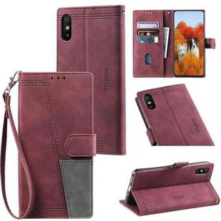 For Xiaomi Redmi 9A Splicing Leather Phone Case(Red)