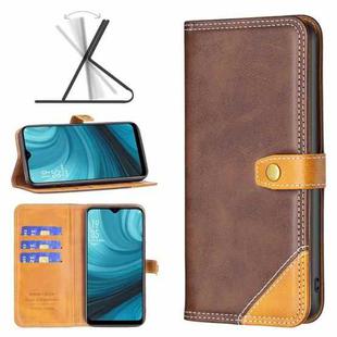 For OPPO A16 Color Matching Double Sewing Thread Leather Phone Case(Brown)