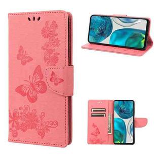 For Motorola Moto G52 Butterfly Embossed Horizontal Flip Leather Phone Case(Pink)