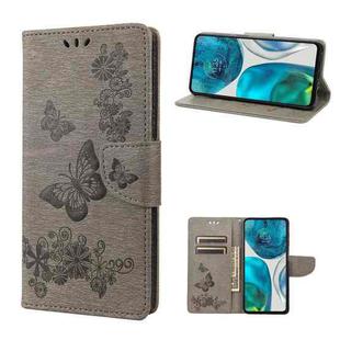 For Motorola Moto G52 Butterfly Embossed Horizontal Flip Leather Phone Case(Grey)