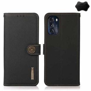 For Motorola Moto G 2022 5G KHAZNEH Custer Genuine Leather RFID Phone Case(Black)