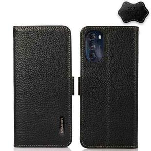 For Motorola Moto G 2022 5G KHAZNEH Side-Magnetic Litchi Genuine Leather RFID Phone Case(Black)