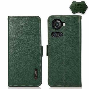 For OnePlus 10R / Ace KHAZNEH Side-Magnetic Litchi Genuine Leather RFID Phone Case(Green)