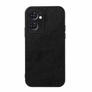 For OPPO Reno7 5G International Accurate Hole Two-color Litchi Texture PU Phone Case(Black)