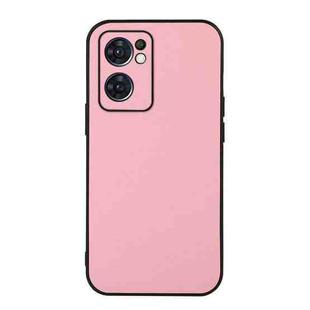 For OPPO Reno7 5G International Accurate Hole Two-color Litchi Texture PU Phone Case(Pink)
