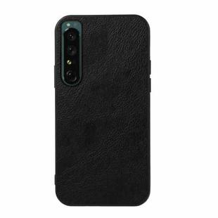 For Sony Xperia 1 IV Accurate Hole Two-color Litchi Texture PU Phone Case(Black)