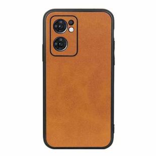 For OPPO Reno7 5G International Accurate Hole Two-color Calf Texture PU Phone Case(Brown)
