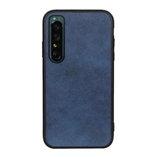 For Sony Xperia 1 IV Accurate Hole Two-color Calf Texture PU Phone Case(Blue)