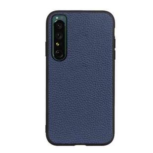 For Sony Xperia 1 IV Accurate Hole Genuine Leather Phone Case(Blue)