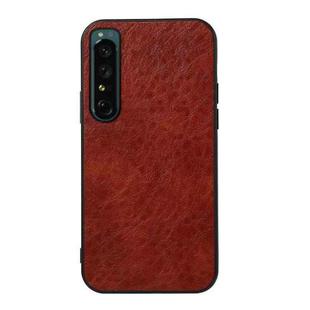 For Sony Xperia 1 IV Accurate Hole Crazy Horse Texture PU Phone Case(Brown)