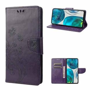 For Motorola Moto G52 Embossed Butterfly Pattern Flip Leather Phone Case(Dark Purple)