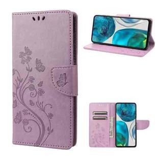 For Motorola Moto G52 Embossed Butterfly Pattern Flip Leather Phone Case(Light Purple)