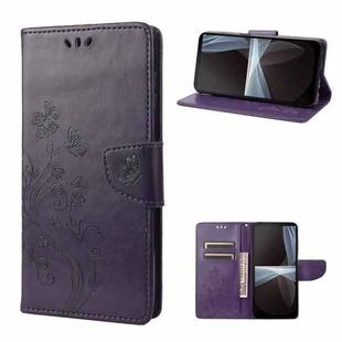 For Sony Xperia 10 IV Embossed Butterfly Pattern Flip Leather Phone Case(Dark Purple)