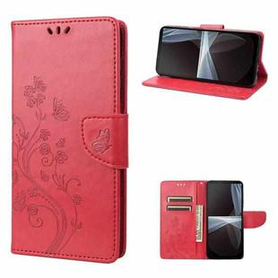 For Sony Xperia 10 IV Embossed Butterfly Pattern Flip Leather Phone Case(Red)