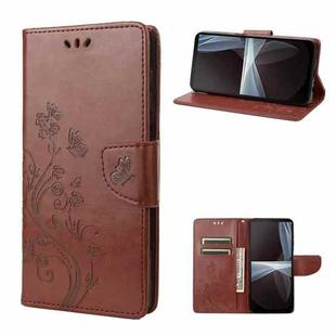 For Sony Xperia 10 IV Embossed Butterfly Pattern Flip Leather Phone Case(Brown)