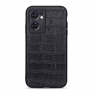For OPPO Reno7 5G International Accurate Hole Crocodile Texture Genuine Leather Phone Case(Black)