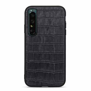 For Sony Xperia 1 IV Accurate Hole Crocodile Texture Genuine Leather Phone Case(Black)
