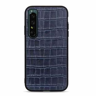 For Sony Xperia 1 IV Accurate Hole Crocodile Texture Genuine Leather Phone Case(Blue)