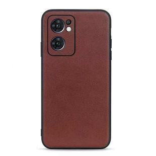 For OPPO Reno7 5G International Accurate Hole Lambskin Texture Genuine Leather Phone Case(Brown)