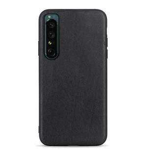 For Sony Xperia 1 IV Accurate Hole Lambskin Texture Genuine Leather Phone Case(Black)