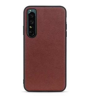 For Sony Xperia 1 IV Accurate Hole Lambskin Texture Genuine Leather Phone Case(Brown)