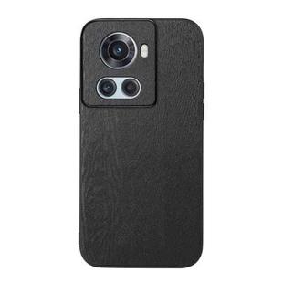 For OnePlus 10R / Ace Wood Texture PU Phone Case(Black)