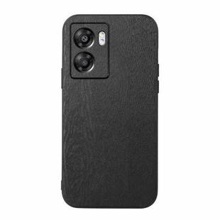 For OPPO A57 5G 2022 Wood Texture PU Phone Case(Black)