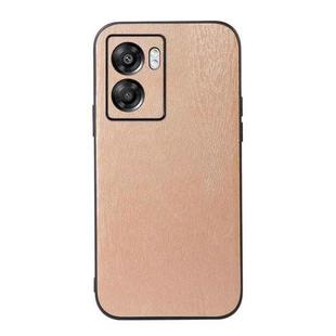 For OPPO A57 5G 2022 Wood Texture PU Phone Case(Gold)