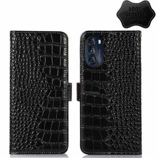 For Motorola Moto G 2022 5G Crocodile Top Layer Cowhide Leather Phone Case(Black)