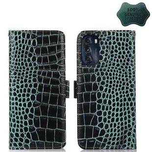 For Motorola Moto G 2022 5G Crocodile Top Layer Cowhide Leather Phone Case(Green)